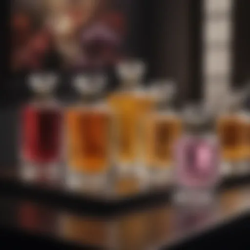 An elegant display of various fragrance bottles