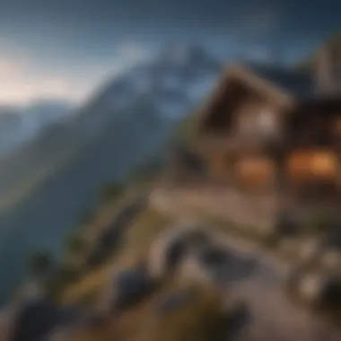 A Breathtaking Mountain Escape Breathtaking mountain landscape with a luxury lodge