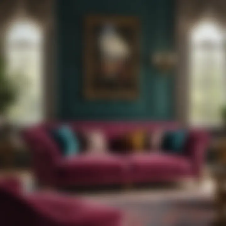 Luxurious velvet sofa in jewel-tone color
