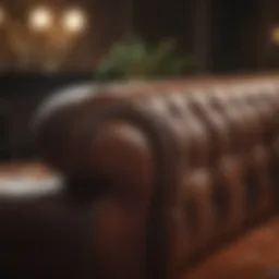 Luxurious leather sofa with intricate stitching