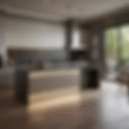 Elegant modern kitchen with sleek finishes and warm ambient lighting