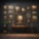 Eclectic wall arrangement showcasing diverse art styles