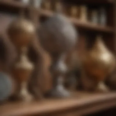 Delicate Vintage Decorations Close-up of vintage decorative items on a wooden shelf
