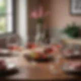 Elegant display of West Elm pink wine glasses on a beautifully set dining table.