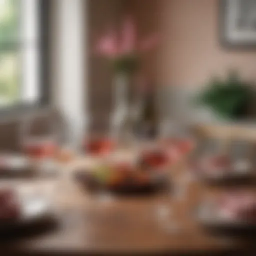 Elegant display of West Elm pink wine glasses on a beautifully set dining table.