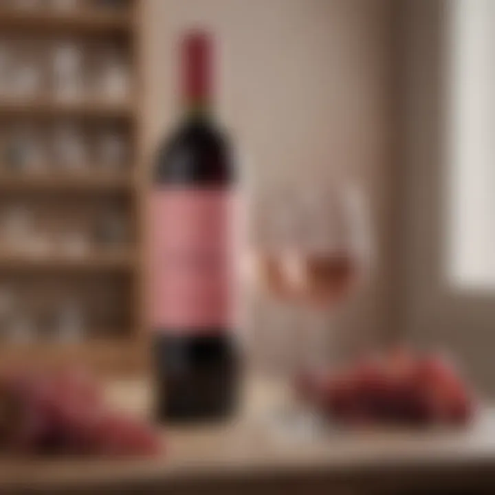 A collection of wine bottles paired with West Elm pink wine glasses, showcasing wine selection.