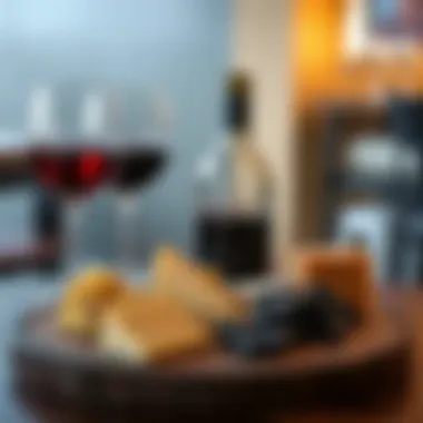 Wine and Cheese Pairing A beautifully arranged wine and cheese pairing on a rustic table