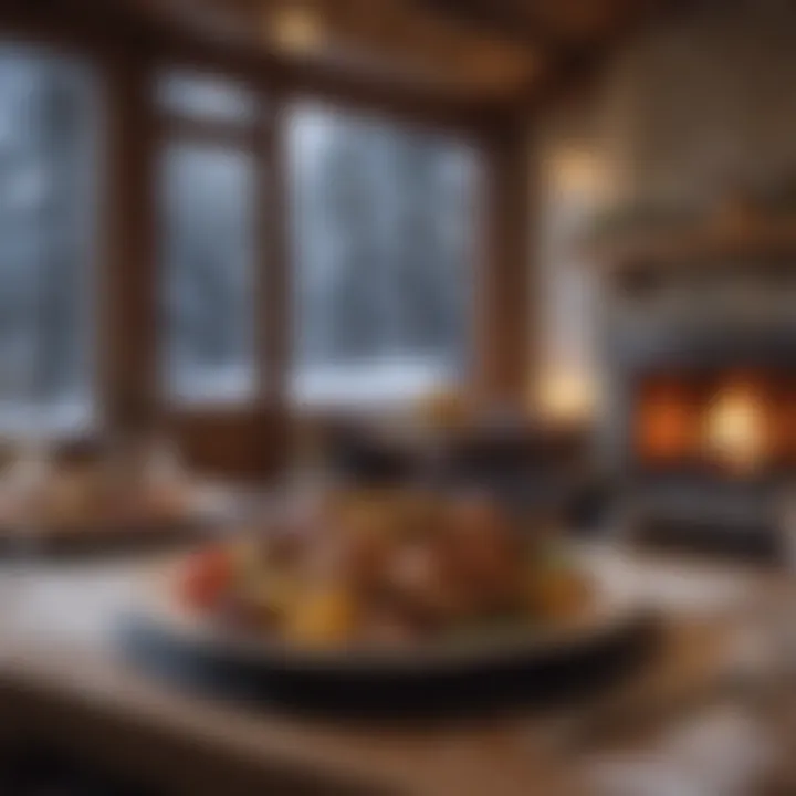 Elegant dining experience by a fireplace in winter