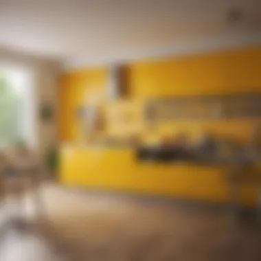 A vibrant kitchen featuring bold yellow walls and modern decor.