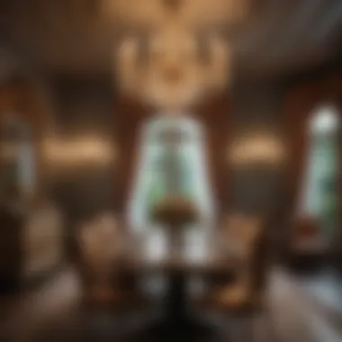 Chandelier casting an elegant glow over lavish dining area