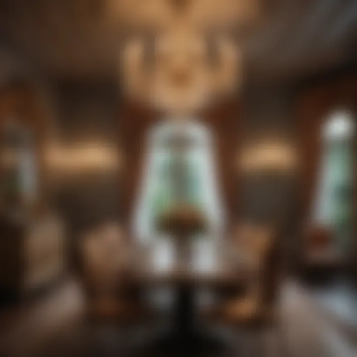 Chandelier casting an elegant glow over lavish dining area