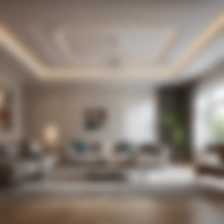 Modern living room featuring a stylish false ceiling