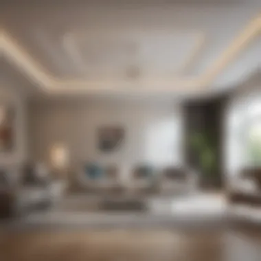 Modern Living Room with Stylish False Ceiling Modern living room featuring a stylish false ceiling