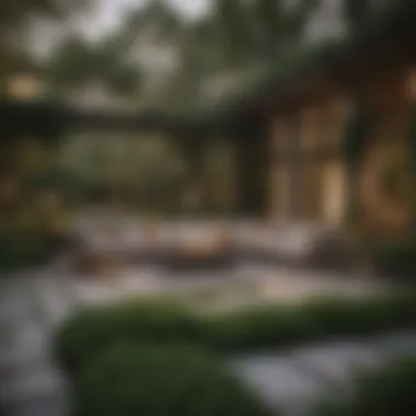 Refined Outdoor Living Space A beautifully landscaped backyard featuring lush greenery and elegant seating areas.