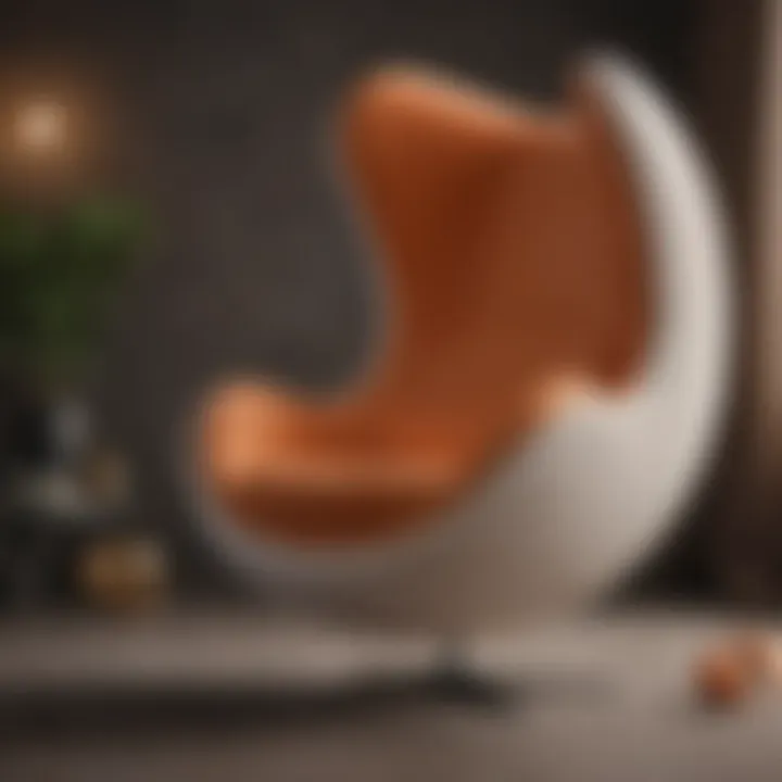 Close-up of luxurious fabric and design of the floating egg chair