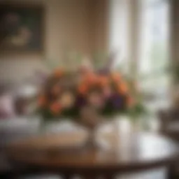 A beautifully arranged centerpiece of fresh flowers in a living room setting