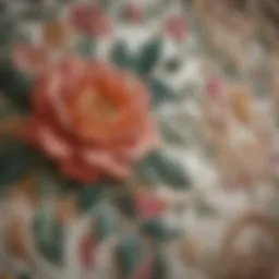 Exquisite Floral Embroidery Detail on Court of Versailles Silk Quilt