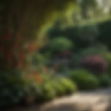 A serene garden corner adorned with various shade plants