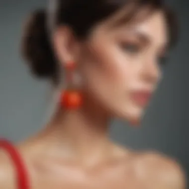 Glamorous model showcasing elegant tomato earrings