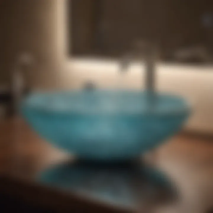 Glass vessel sink with unique textured pattern