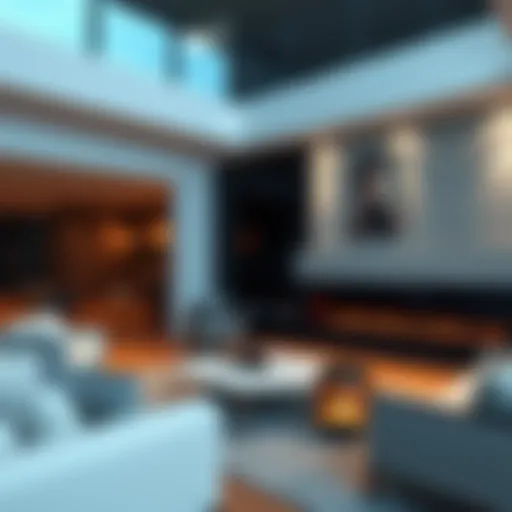 A contemporary great room featuring a sleek modern fireplace