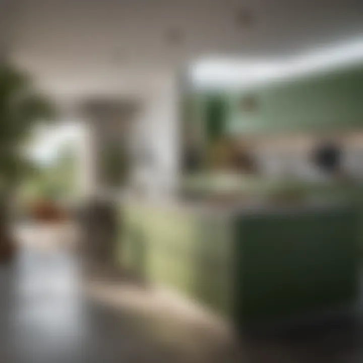 Minimalistic kitchen design showcasing a sleek green island