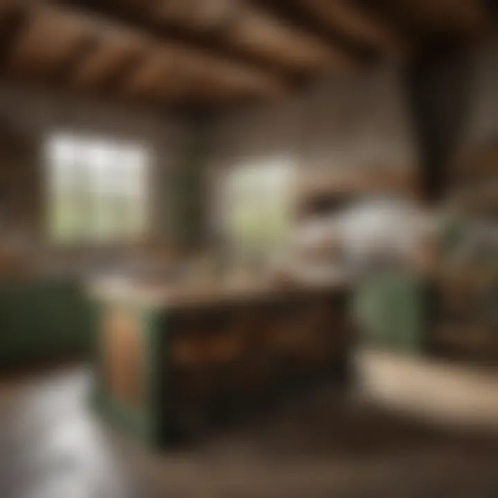 Rustic kitchen with a natural wood and green island combo