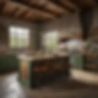 Rustic Charm: Wood and Green Island Fusion Rustic kitchen with a natural wood and green island combo