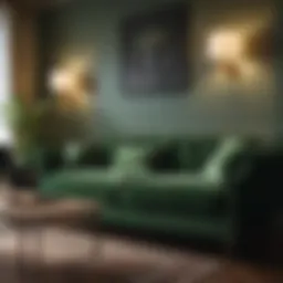 Elegant Green Velvet Sofa in Luxurious Living Room
