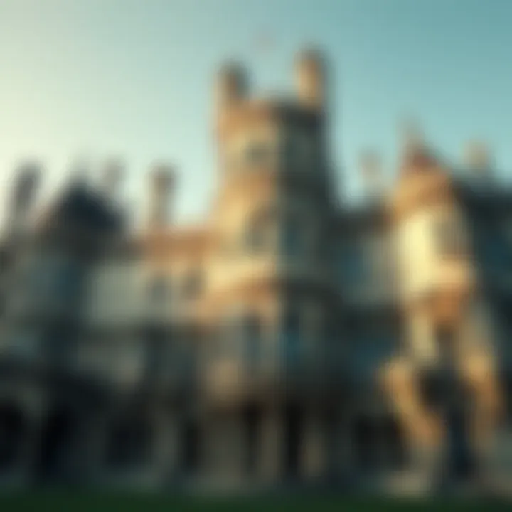 Intricate architectural details of High Claire Castle's facade highlighting its grandeur