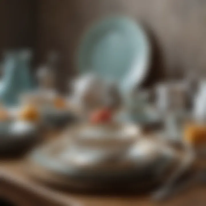 An elegant display of vintage dinnerware showcasing unique shapes and colors.