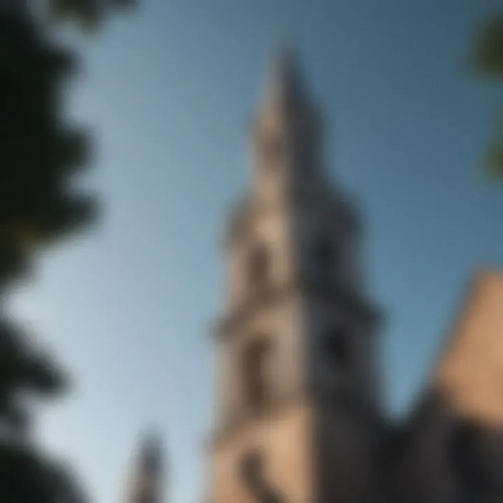 Ancient church bell tower against a clear sky