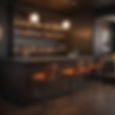 Chic home bar corner with stylish stools and a bold color palette