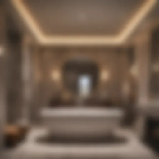 Luxurious master bathroom featuring elegant fixtures and refined decor