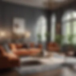 Sophisticated living room showcasing a harmonious blend of furniture and wall color