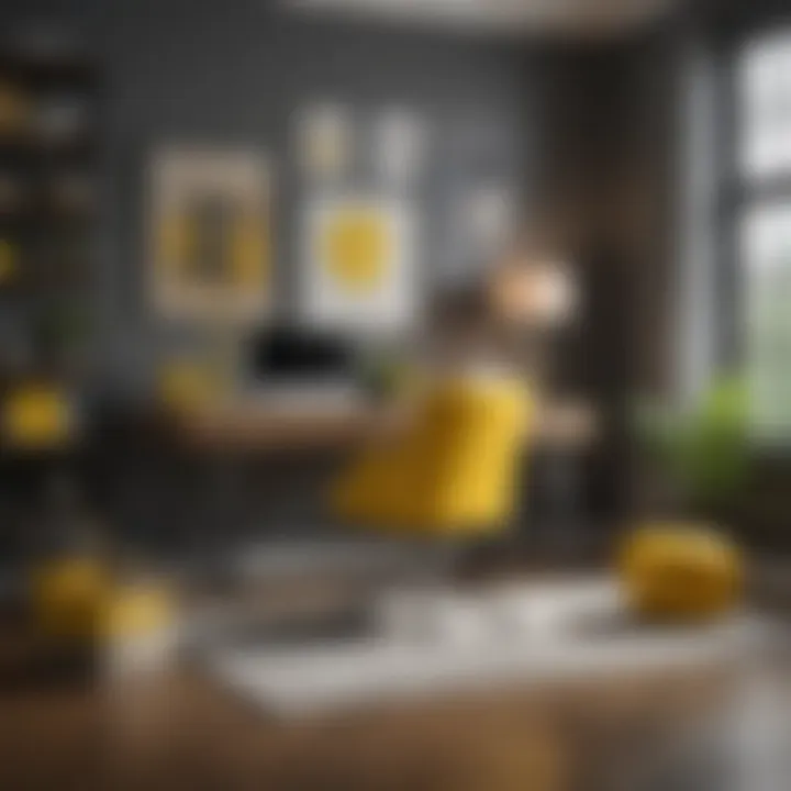 Chic home office with bright yellow accessories