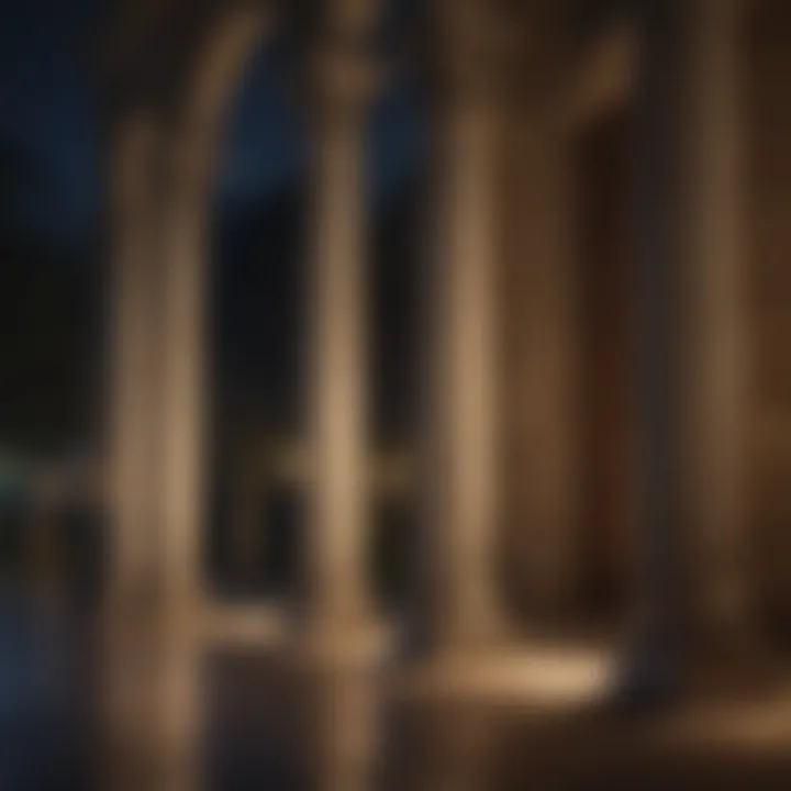 Nighttime ambiance created by solar lights on columns