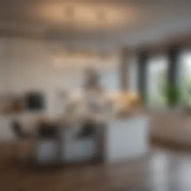 Modern Kitchen with Stylish Lighting Solutions Modern kitchen showcasing a blend of island lighting and chandelier.