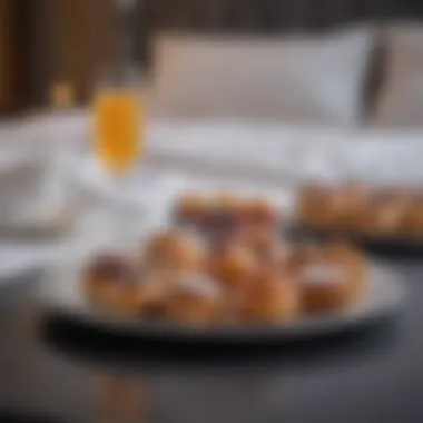 Decadent Morning Elegance Champagne flute and gourmet pastries on a silver platter