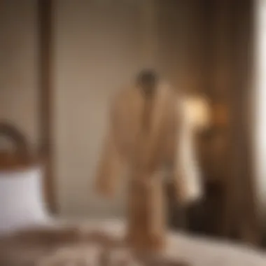 Sophisticated Relaxation Haven Silk robe hanging on a golden hook in a lavish setting