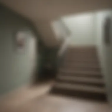 Chic basement stairwell showcasing a sophisticated color palette.