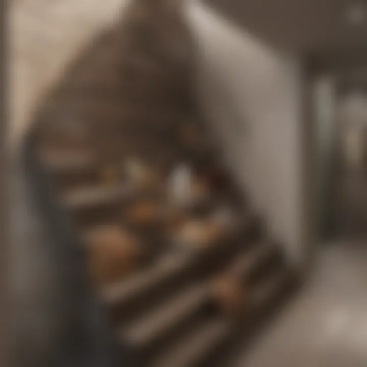 Functional basement stairwell designed with practical storage solutions.