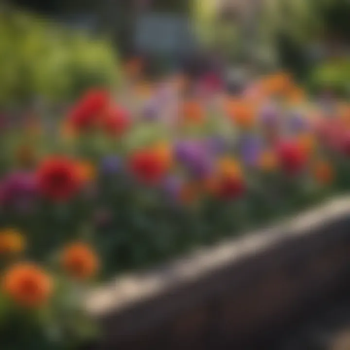 Colorful flowers thriving in a raised garden bed
