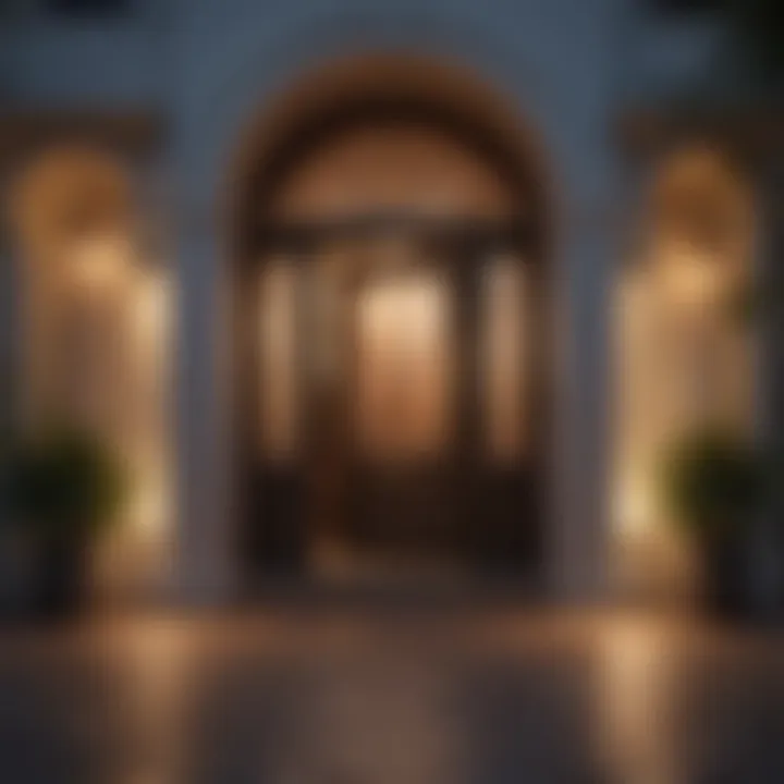 Stylish front entry adorned with ambient lighting