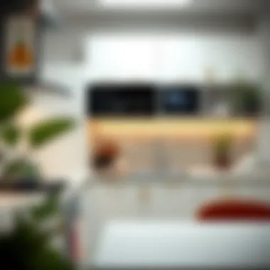 Modern decor in a compact kitchen featuring slim cabinets