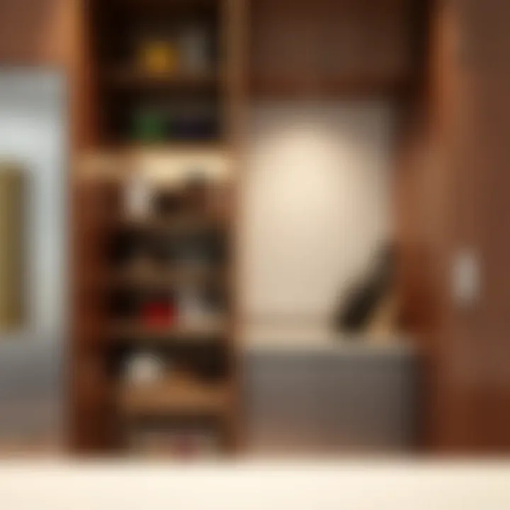 Organized narrow cabinet with pull-out shelves and spice racks