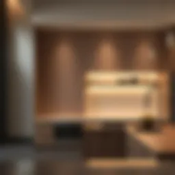 Sleek slim kitchen cabinet design with integrated lighting