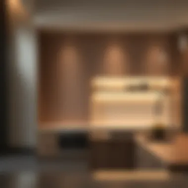 Sleek slim kitchen cabinet design with integrated lighting