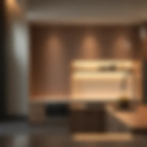 Sleek slim kitchen cabinet design with integrated lighting