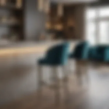 Luxurious velvet bar stools paired with a chic kitchen island